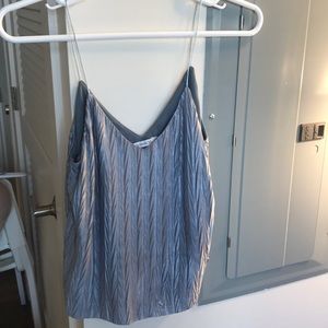 Shiny light blue tank blouse